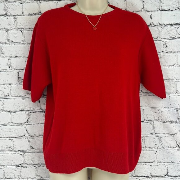 BOBBIE BROOKS VTG. Classic Crew Neck Short Sleeve Knit Sweater MEDIUM Red EUC! - Picture 1 of 8